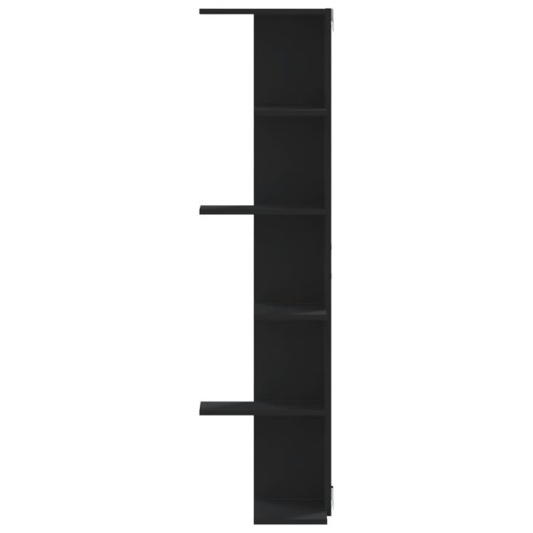 Raft colțar perete negru 36,5×36,5×140 cm lemn prelucrat