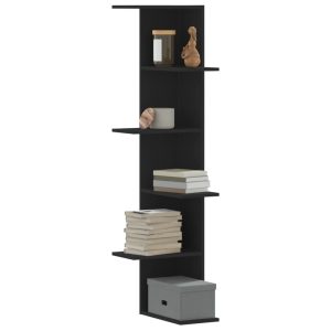 Raft colțar perete negru 36,5×36,5×140 cm lemn prelucrat