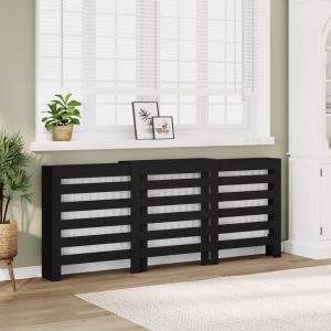 Mască pentru calorifer, negru, 205×21,5×83,5 cm, lemn prelucrat
