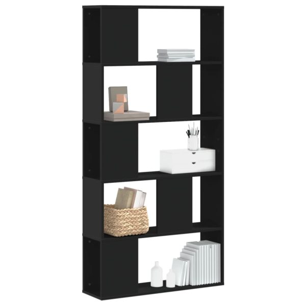Bibliotecă cu 5 niveluri negru 80,5×23,5×162,5cm lemn prelucrat