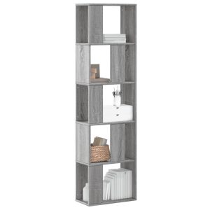 Bibliotecă 5 niveluri gri sonoma 45×23,5×162,5cm lemn prelucrat