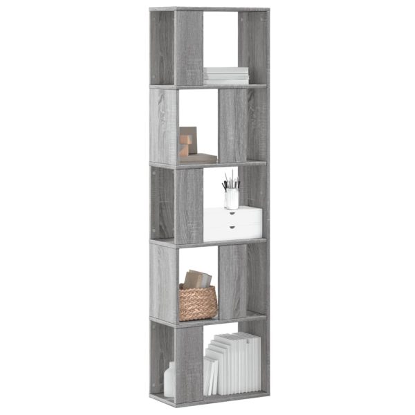 Bibliotecă 5 niveluri gri sonoma 45×23,5×162,5cm lemn prelucrat