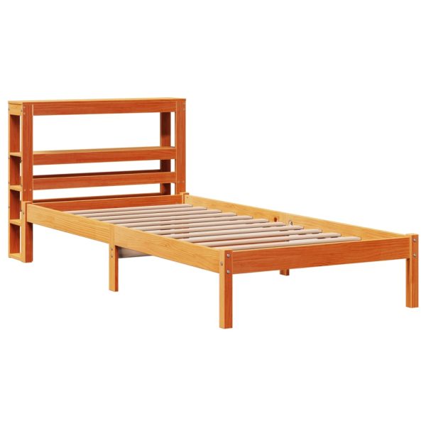 Cadru de pat cu tăblie, maro ceruit, 75×190 cm, lemn masiv pin