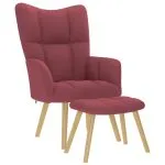 Scaun de relaxare cu taburet, roșu vin, textil