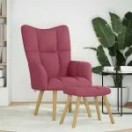 Scaun de relaxare cu taburet, roșu vin, textil