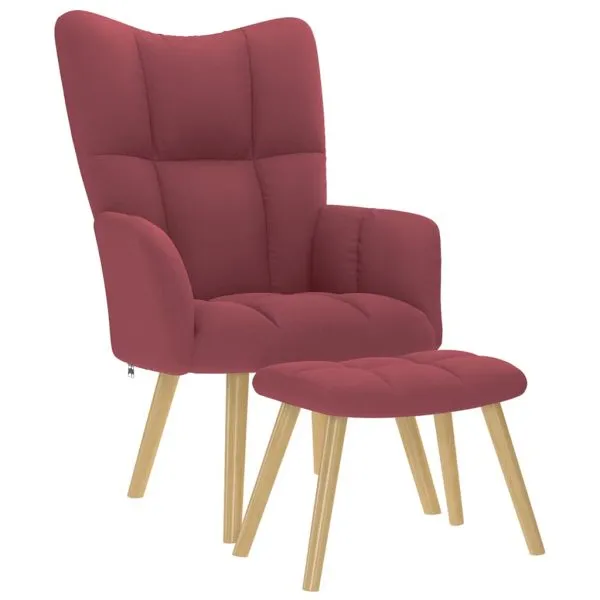 Scaun de relaxare cu taburet, roșu vin, textil