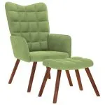 Scaun de relaxare cu taburet, verde deschis, catifea