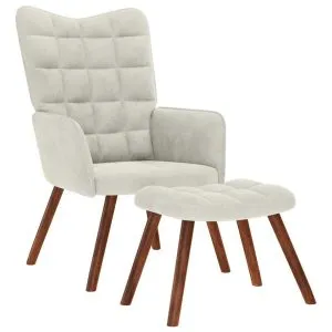 Scaun de relaxare cu scaun catifea crem
