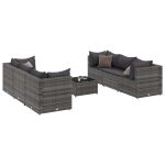 Set mobilier de grădină cu perne, 7 piese, gri, poliratan
