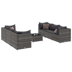 Set mobilier de grădină cu perne, 7 piese, gri, poliratan