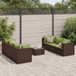 Set mobilier de grădină cu perne, 7 piese, maro, poliratan