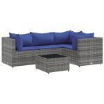 Set mobilier de grădină cu perne, 5 piese, gri, poliratan