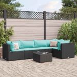 Set mobilier de grădină cu perne, 6 piese, negru, poliratan