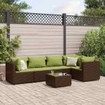 Set mobilier de grădină cu perne, 6 piese, maro, poliratan