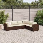 Set mobilier de grădină cu perne, 6 piese, maro, poliratan