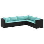Set mobilier de grădină cu perne, 6 piese, negru, poliratan