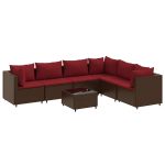 Set mobilier de grădină cu perne, 7 piese, maro, poliratan