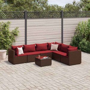Set mobilier de grădină cu perne, 7 piese, maro, poliratan