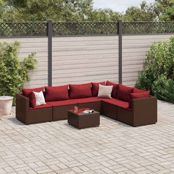 Set mobilier de grădină cu perne, 7 piese, maro, poliratan