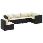 Set mobilier de grădină cu perne, 6 piese, negru, poliratan