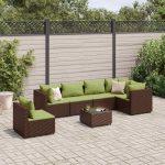 Set mobilier de grădină cu perne, 7 piese, maro, poliratan