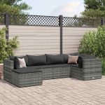 Set mobilier de grădină cu perne, 6 piese, gri, poliratan