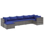 Set mobilier de grădină cu perne, 7 piese, gri, poliratan