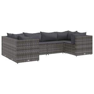 Set mobilier de grădină cu perne, 6 piese, gri, poliratan