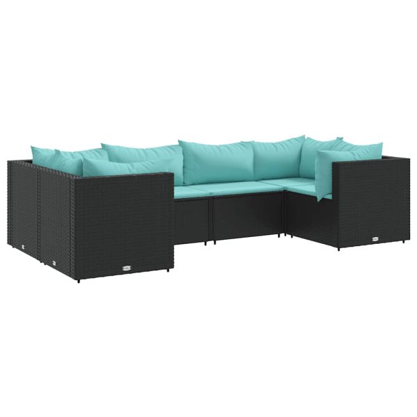 Set mobilier de grădină cu perne, 6 piese, negru, poliratan