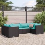 Set mobilier de grădină cu perne, 6 piese, negru, poliratan