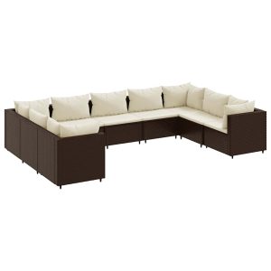 Set mobilier de grădină cu perne, 9 piese, maro, poliratan