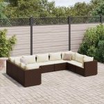 Set mobilier de grădină cu perne, 9 piese, maro, poliratan