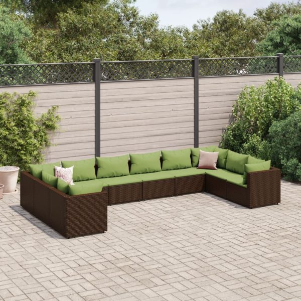 Set mobilier de grădină cu perne, 10 piese, maro, poliratan