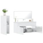 Set mobilier de baie, 3 piese, alb extralucios, lemn compozit