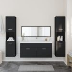 Set mobilier de baie, 4 piese, negru, lemn prelucrat