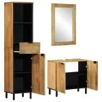Set de mobilier de baie 3 piese maro din lemn masiv de mango