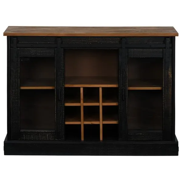 Bufetă HALDEN 2 uși glisante negru 112x40x80 cm lemn masiv