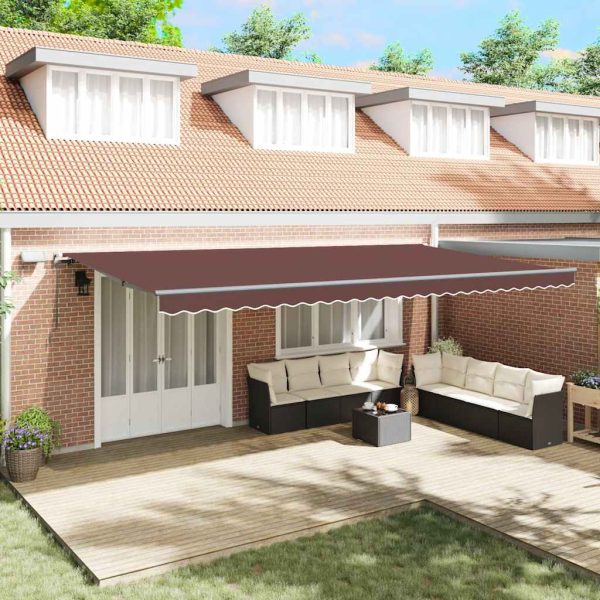 Copertină retractabilă manual cu LED-uri, maro, 600×300 cm