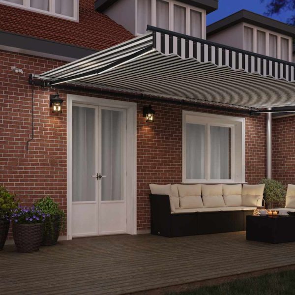 Copertină retractabilă automat cu LED, antracit/alb, 500×300 cm
