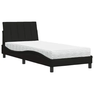 Pat cu saltea, negru, 80×200 cm, textil