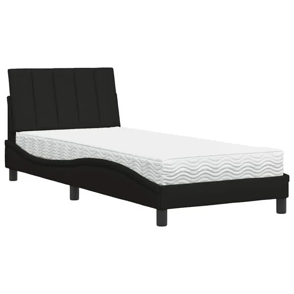 Pat cu saltea, negru, 80×200 cm, textil