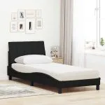 Pat cu saltea, negru, 80×200 cm, textil