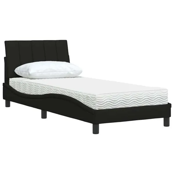 Pat cu saltea, negru, 80×200 cm, textil