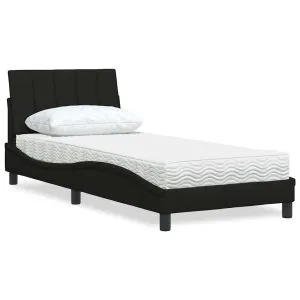 Pat cu saltea, negru, 80×200 cm, textil