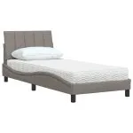 Pat cu saltea, gri taupe, 80×200 cm, textil