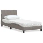 Pat cu saltea, gri taupe, 80×200 cm, textil