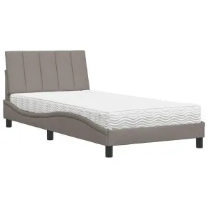 Pat cu saltea, gri taupe, 100×200 cm, textil