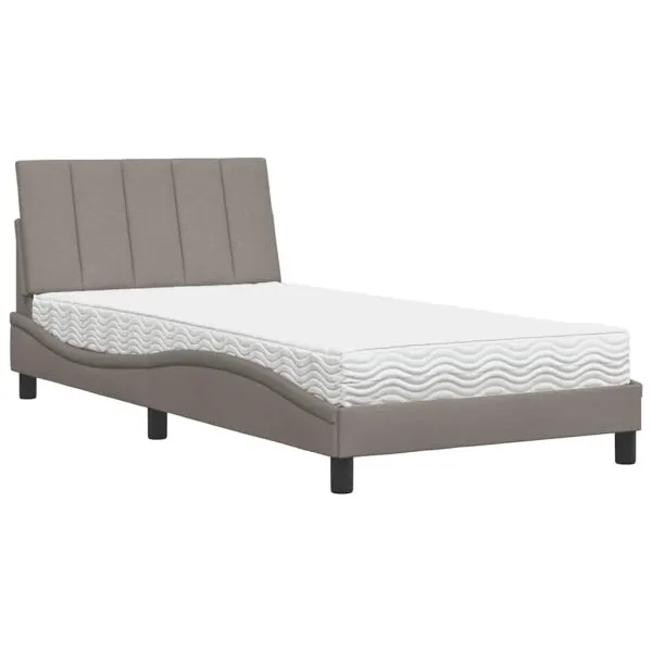 Pat cu saltea, gri taupe, 100×200 cm, textil