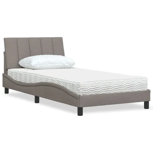 Pat cu saltea, gri taupe, 100×200 cm, textil