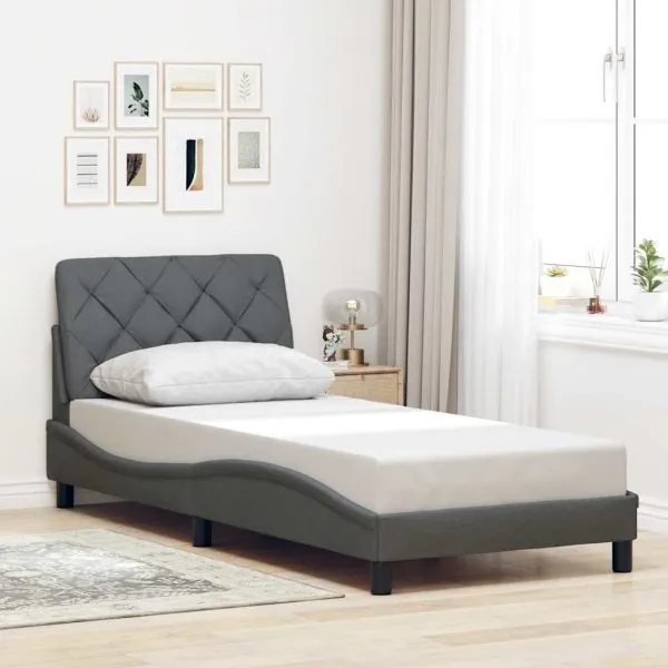 Cadru de pat cu LED fără saltea țesătură gri închis 90×200 cm